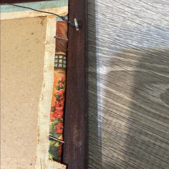 Set of Three Vintage Framed Cottage Prints on Fabric with Embroidered Flowers - Picture 12 of 12